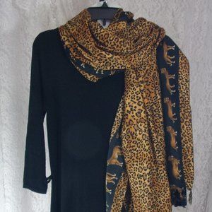 Oversize Scarf/wrap/cover-up Jungle Print Leopard on Black Background MWOT